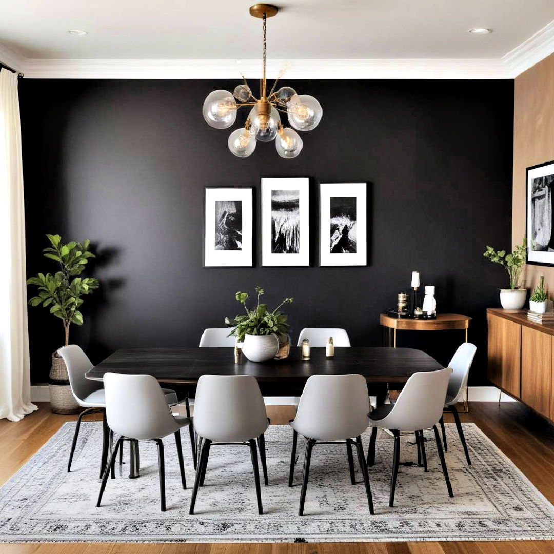bold black accent wall for dining room - 30 Black Dining Room Ideas
