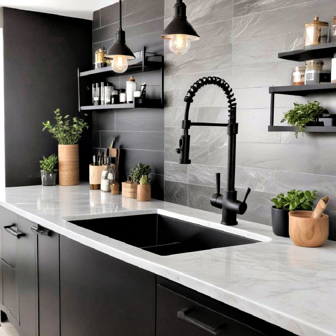 bold black fixtures to add modern touch - 40 Black Kitchen Ideas