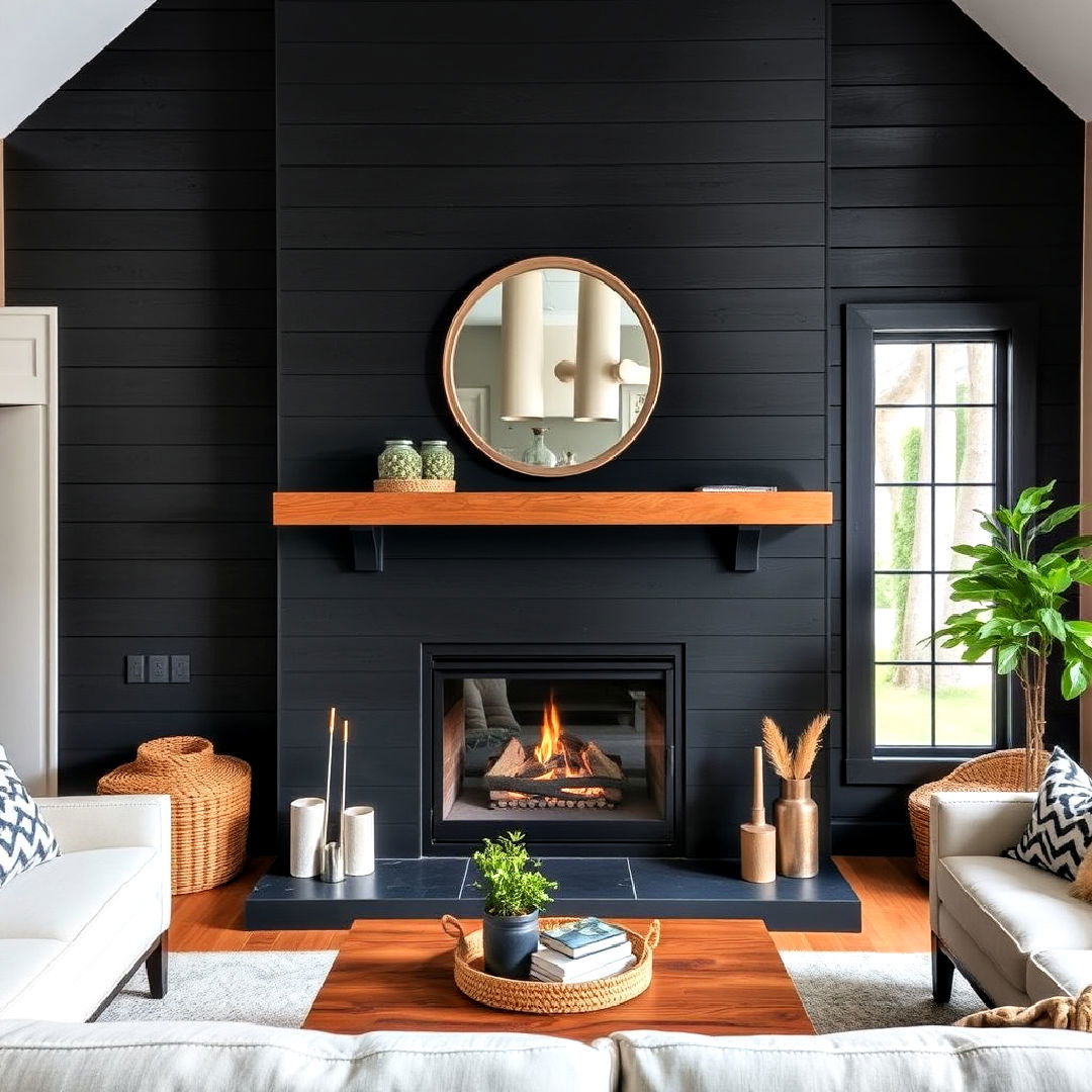 bold black shiplap fireplace - 40 Black Shiplap Fireplace Ideas