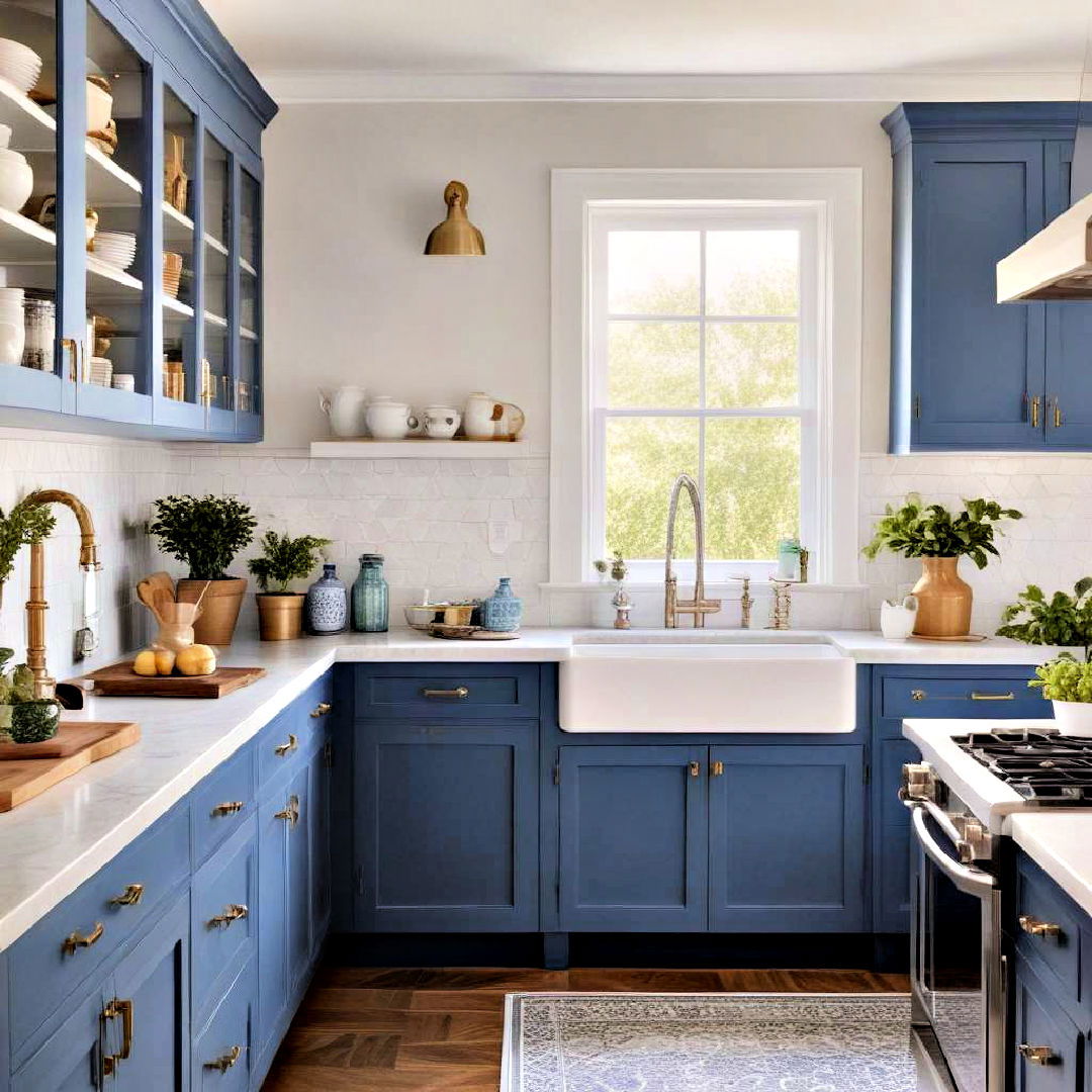 bold blue painted kitchen cabinet - 40 Painted Kitchen Cabinet Ideas