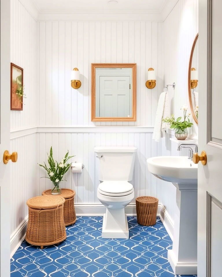 bold blue tiles for powder room floor - 25 Powder Room Floor Tile Ideas
