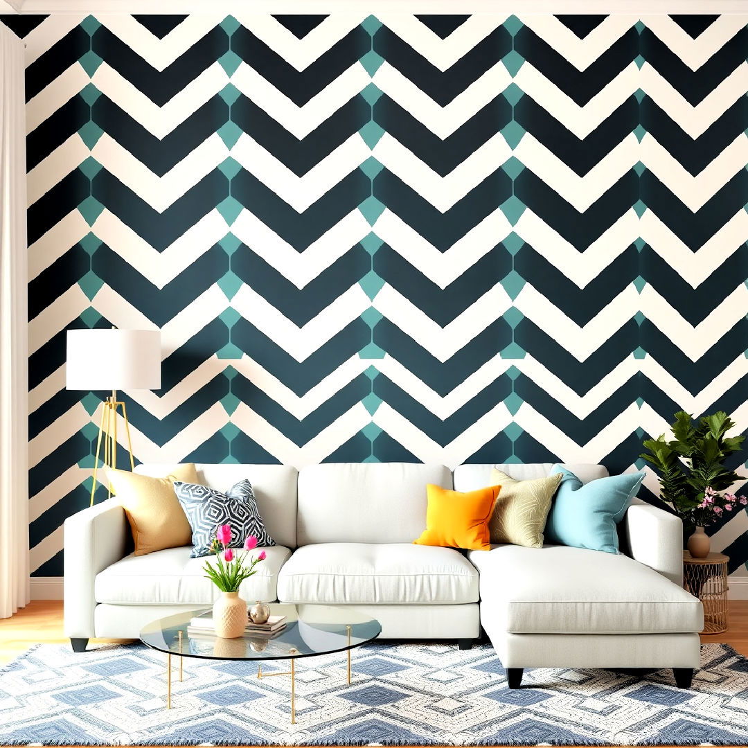 bold chevron pattern accent wall for living room - 25 Geometric Accent Wall Ideas