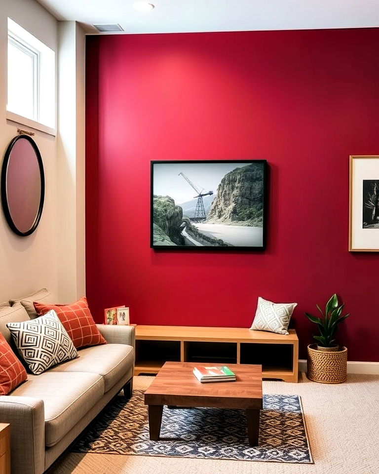 bold color block accent wall for basement - 15 Basement Accent Wall Ideas