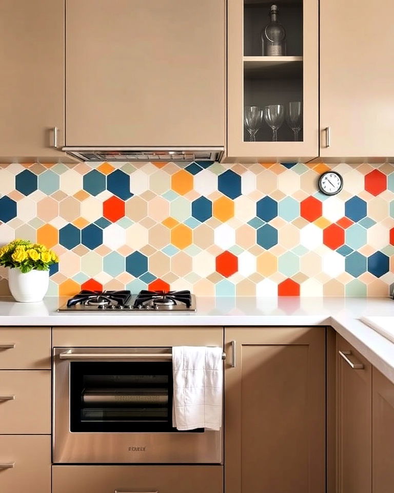 bold geometric backsplash design - 40 Mid-century Modern Kitchen Ideas