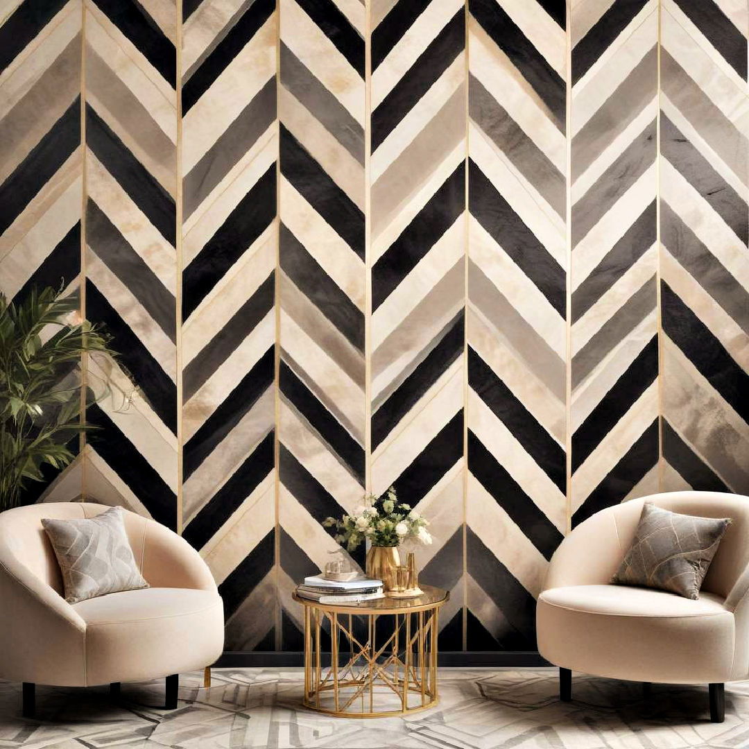 bold geometric patterned wallpaper - 25 Art Deco Living Room Ideas
