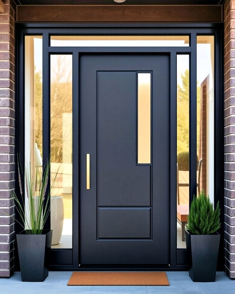 bold glass insets for dark grey front door - 25 Grey Front Door Ideas