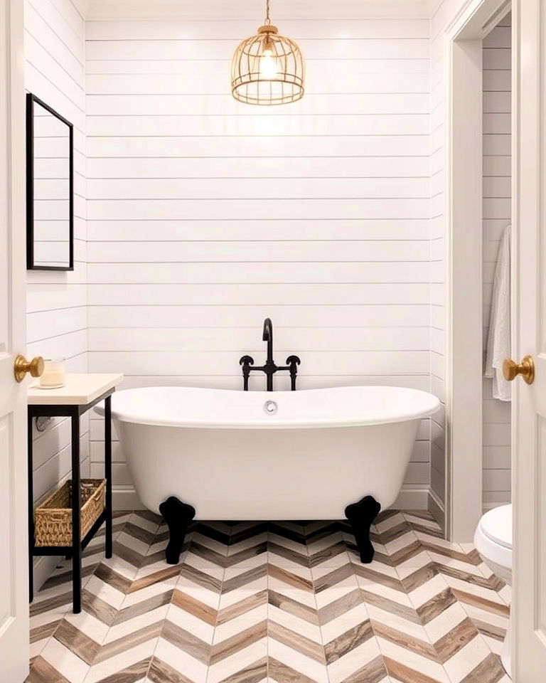bold look chevron mosaic floor - 20 Bathroom Mosaic Floor Tile Ideas