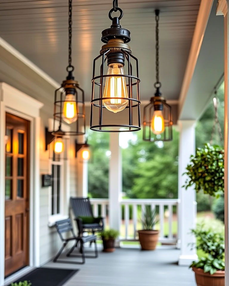bold look industrial style lighting - 20 Front Porch Lighting Ideas