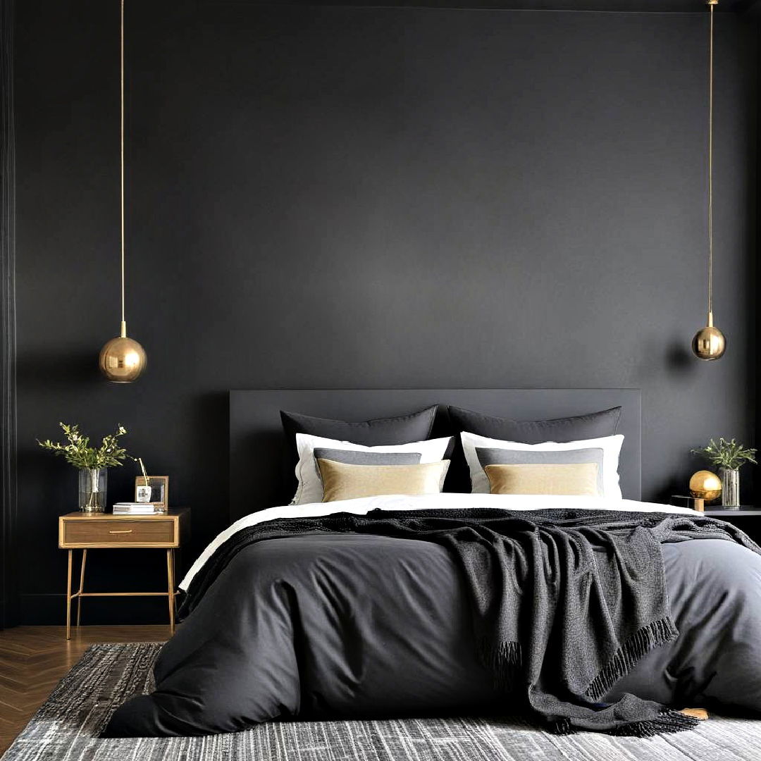 bold matte black walls - 25 Dark Bedroom Ideas