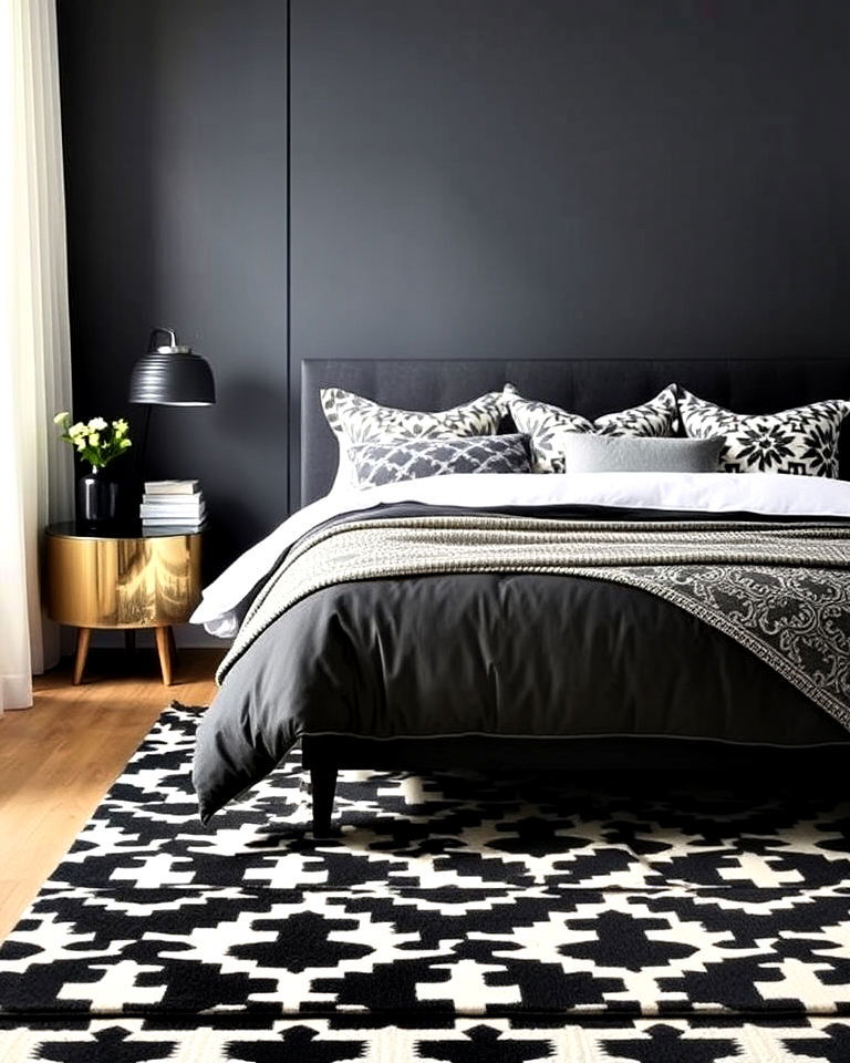 bold patterns for dark grey bedroom - 30 Dark Grey Bedroom Ideas