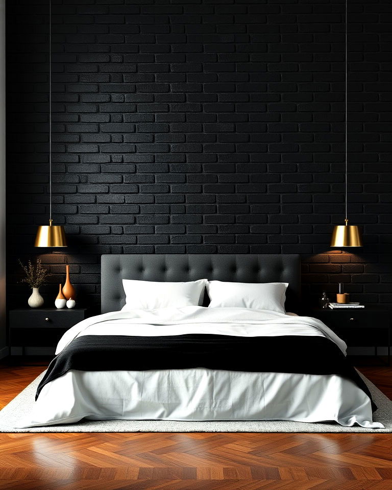 bold statement black brick accent wall - 20 Brick Accent Wall Ideas