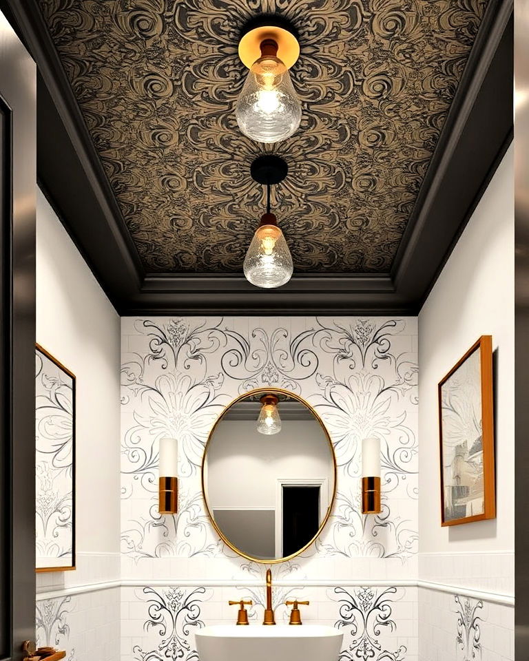 bold statement ceiling design - 20 Luxury Powder Room Ideas