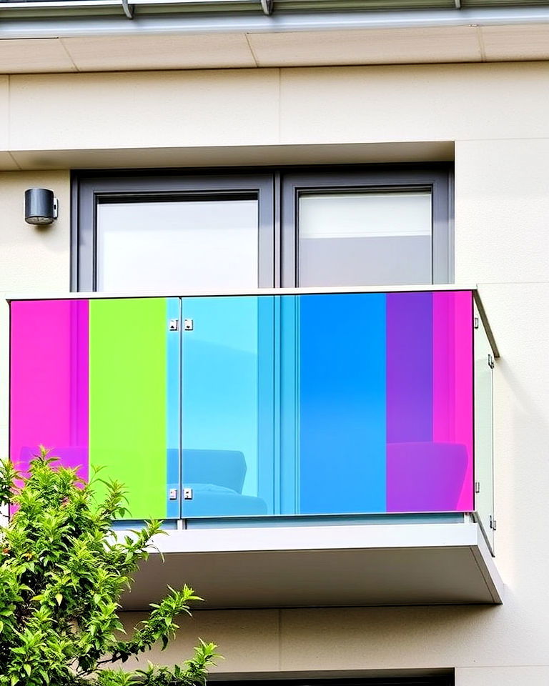 bold statement colored glass balcony - 25 Glass Balcony Design Ideas
