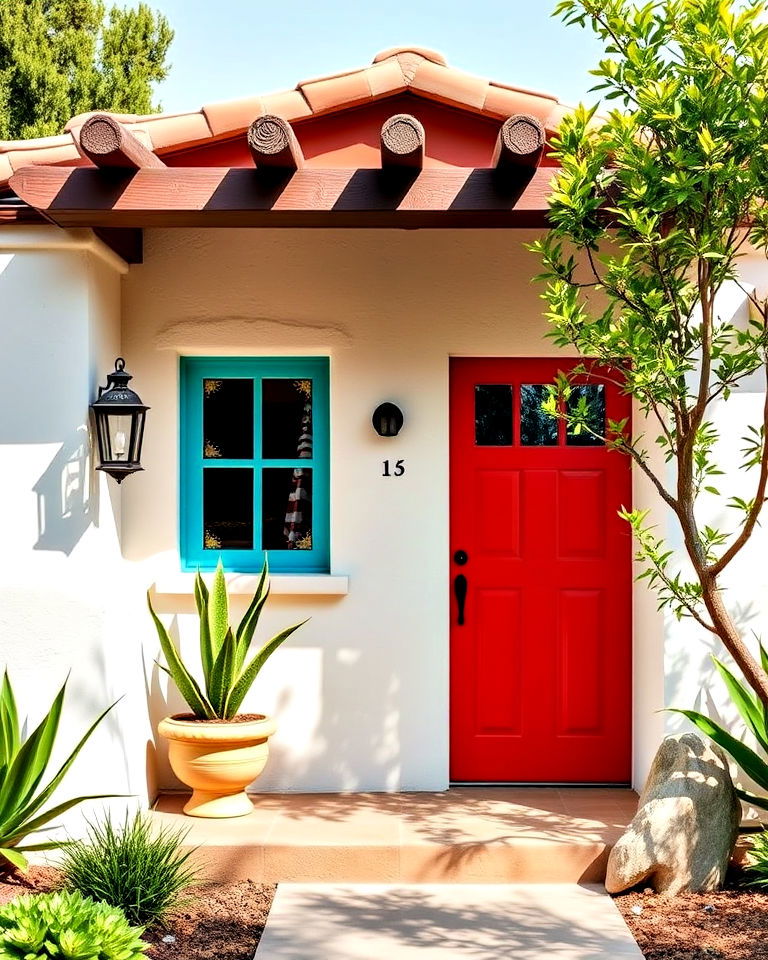 bold statement colorful front door - 25 Spanish Bungalow Exterior Ideas