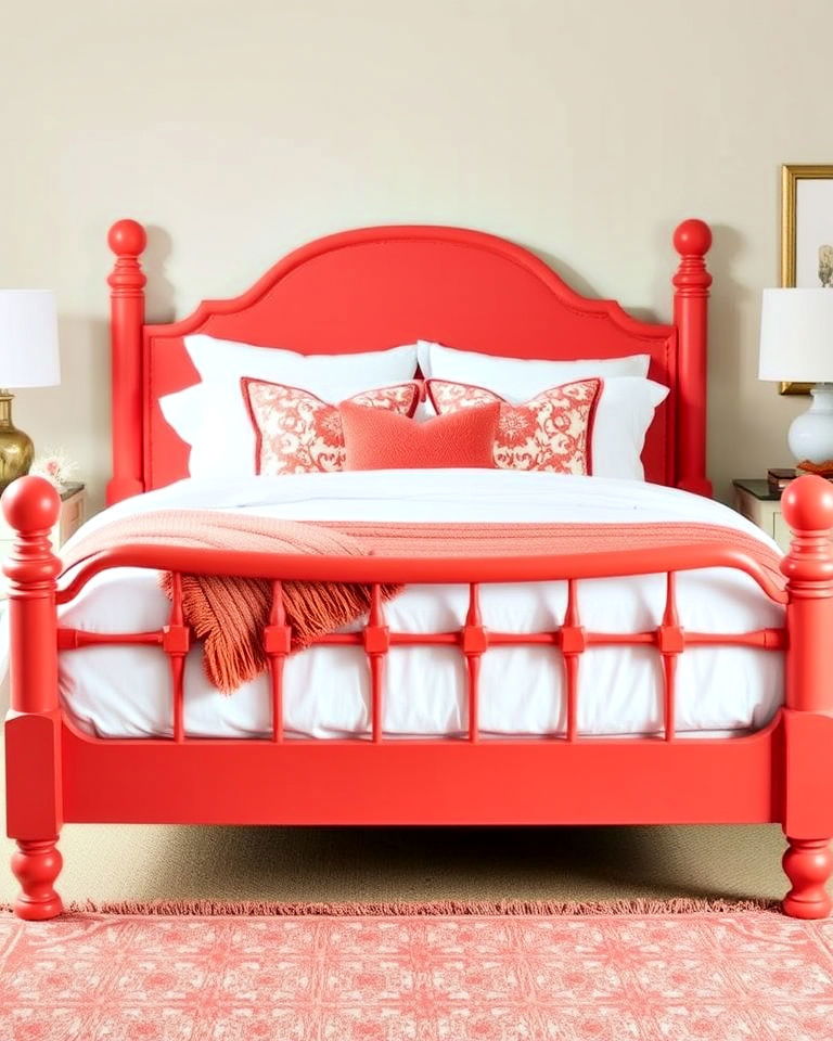 bold statement coral bed frame - 25 Coral Bedroom Ideas