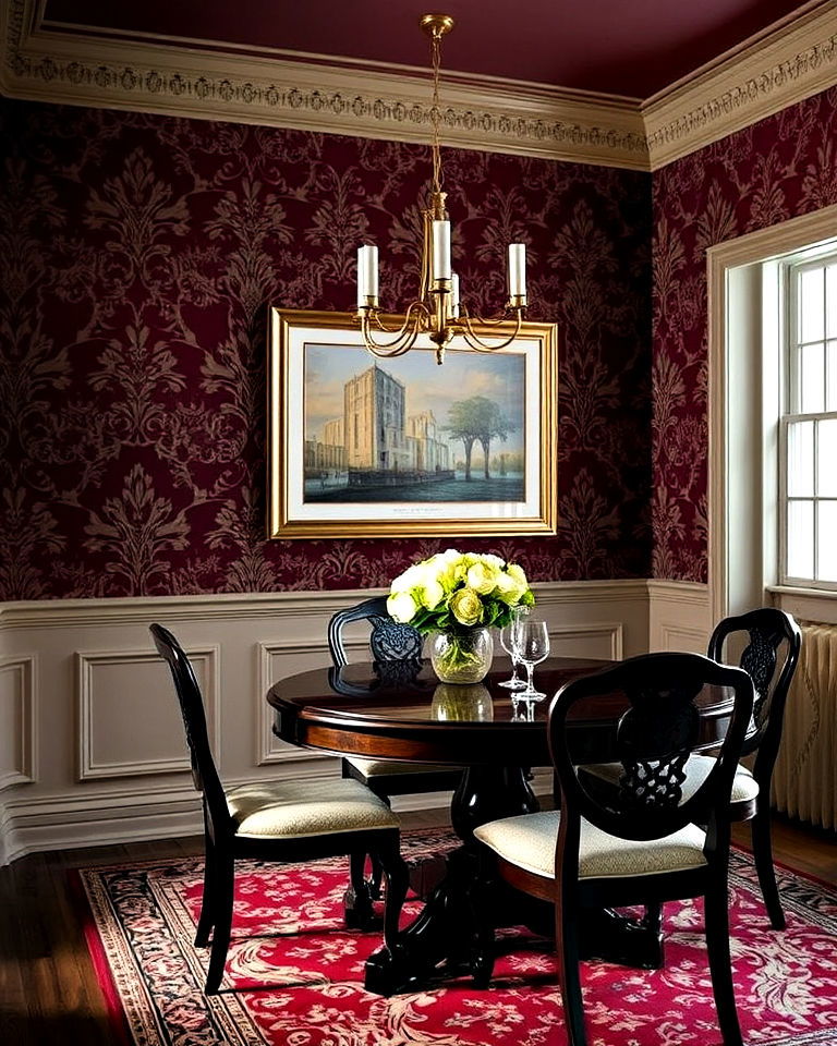 bold statement dramatic wallpaper patterns - 25 Victorian Dining Room Ideas