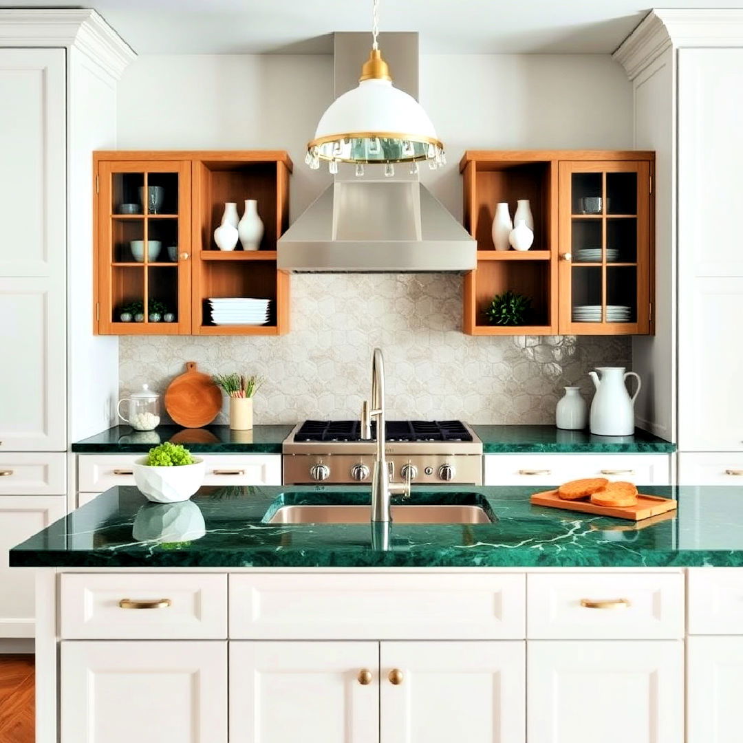 bold statement emerald green countertops - 25 Emerald Green Kitchen Ideas