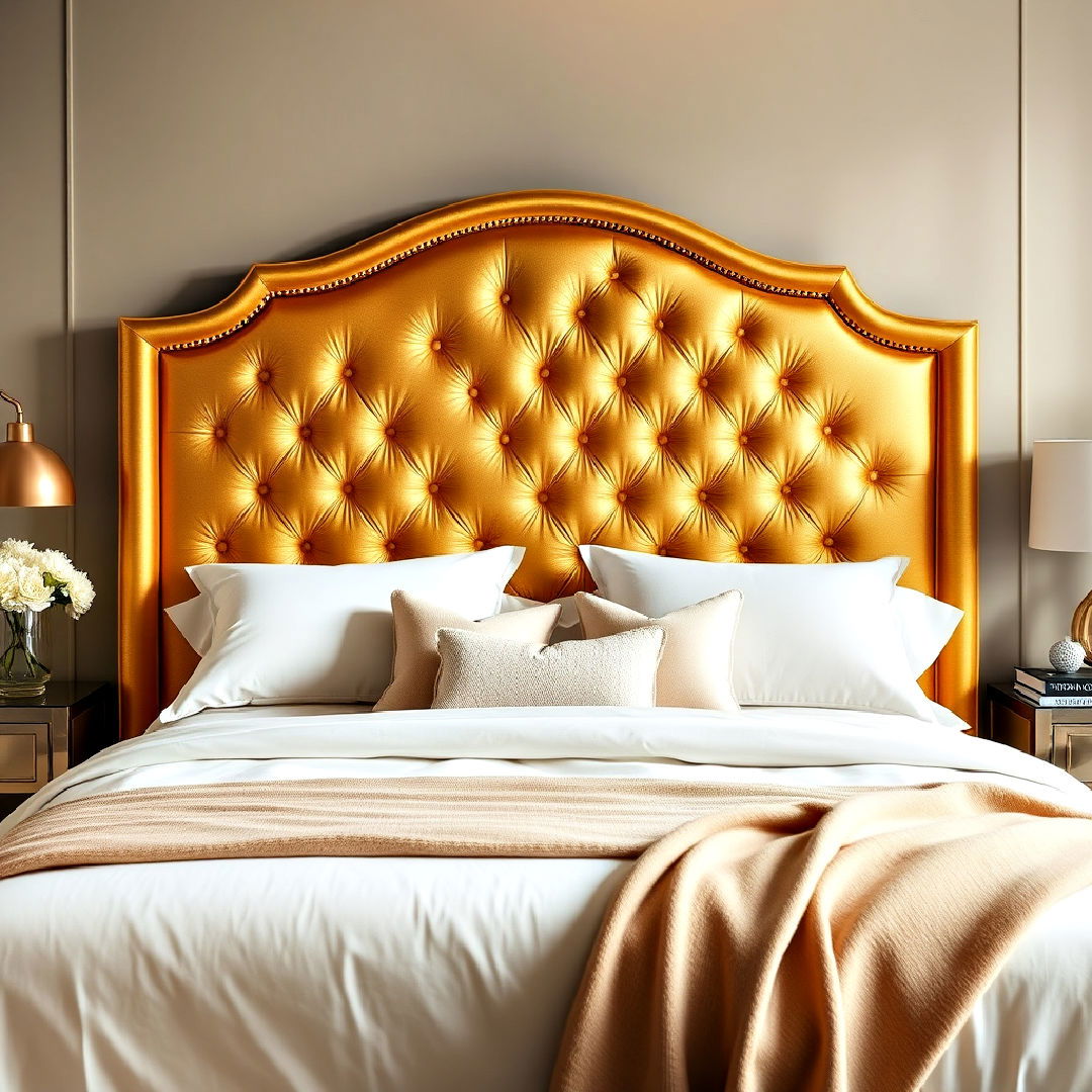 bold statement golden headboard - 25 Gold Bedroom Ideas