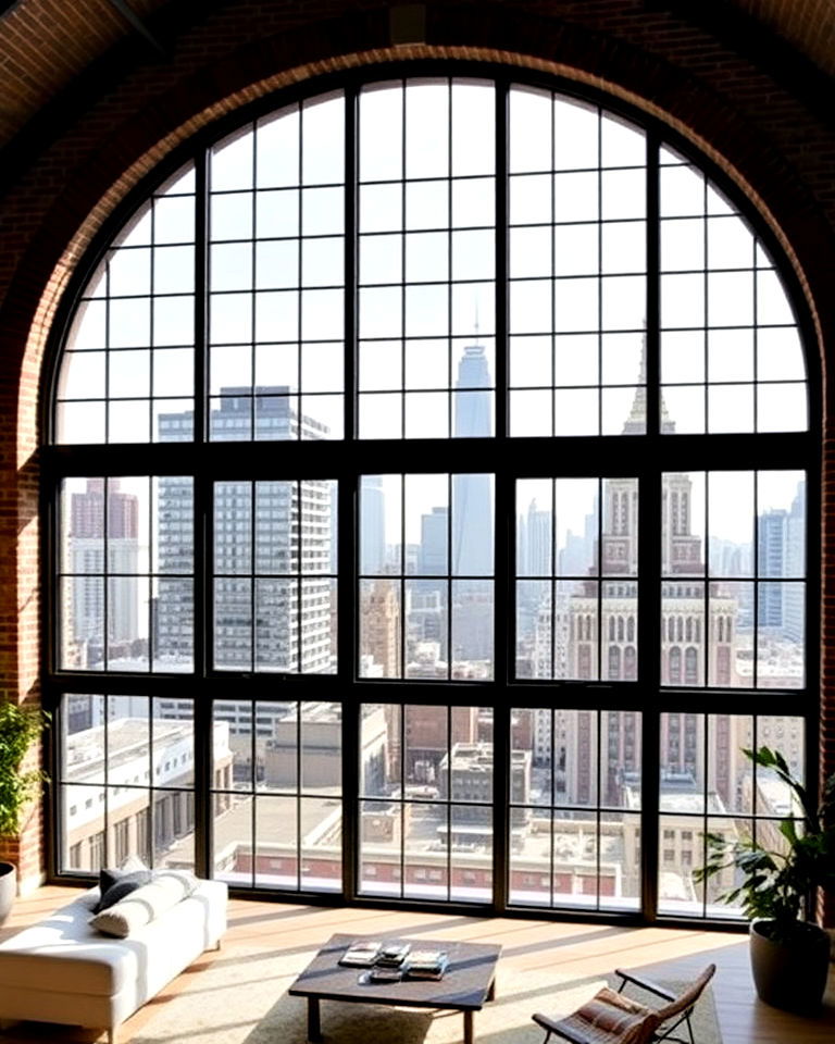 bold statement loft style oversized arches - 30 Arch Window Design Ideas