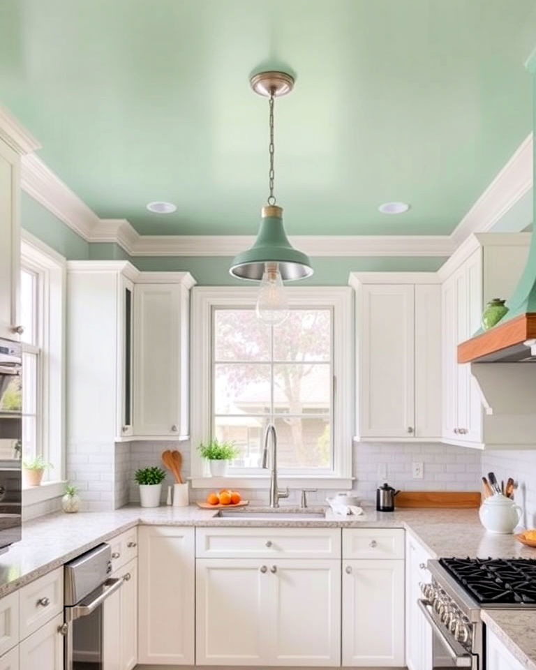 bold statement mint green ceiling - 30 Mint Green Kitchen Ideas