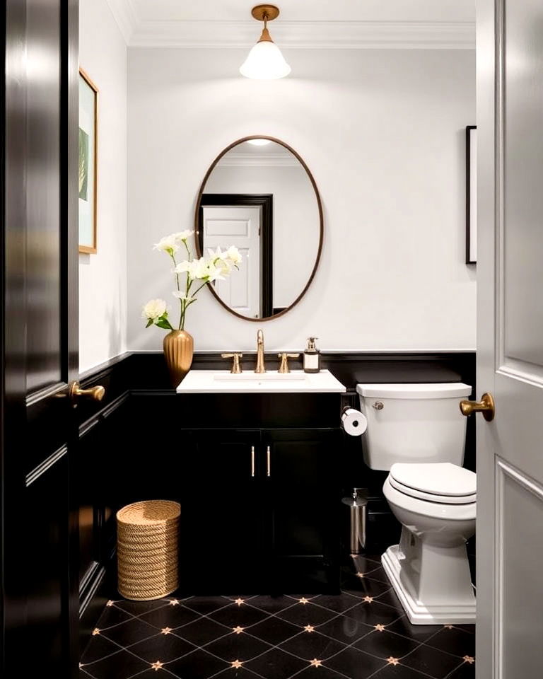 bold statement modern black wainscoting - 25 Powder Room Wainscoting Ideas