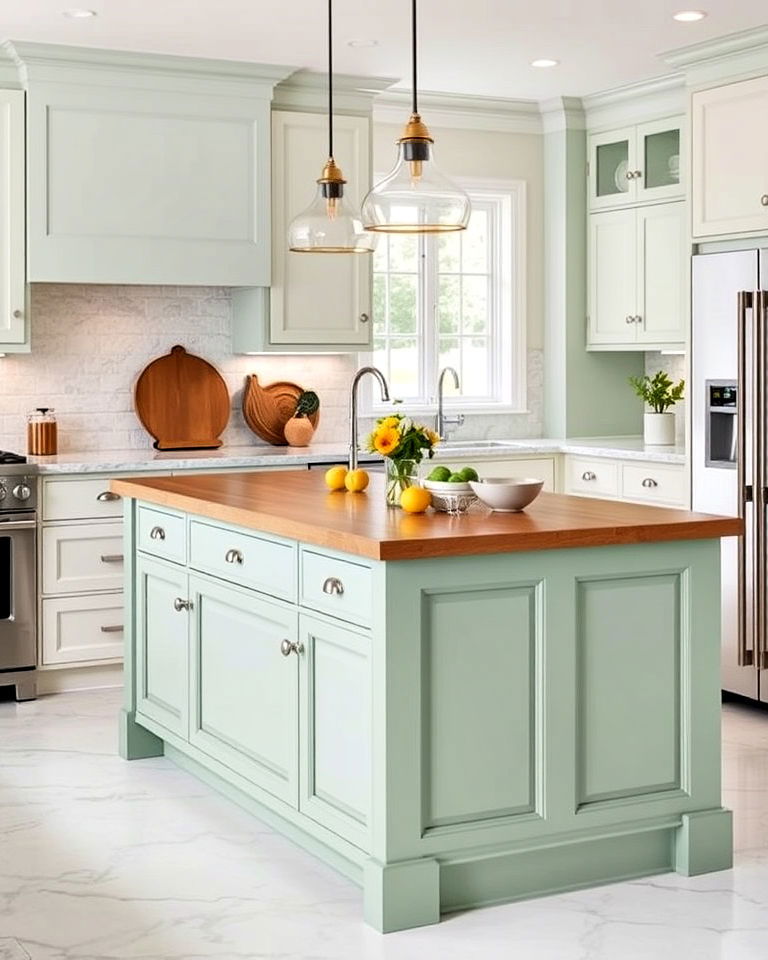 bold statement seafoam green kitchen island - 15 Seafoam Green Kitchen Ideas