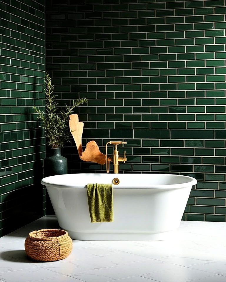 bold statement with dramatic dark green tiles - 40 Bathtub Tile Ideas