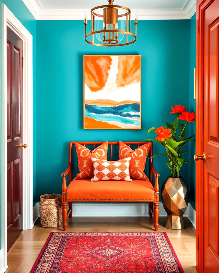 bold teal and tangerine color for entryway - 20 Teal and Orange Color Scheme for Your Rooms