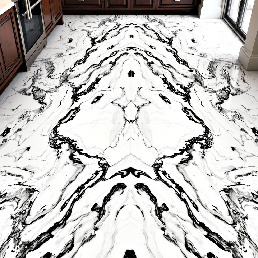 bookmatched marble for kitchen floor - 20 Marble Kitchen Floor Ideas