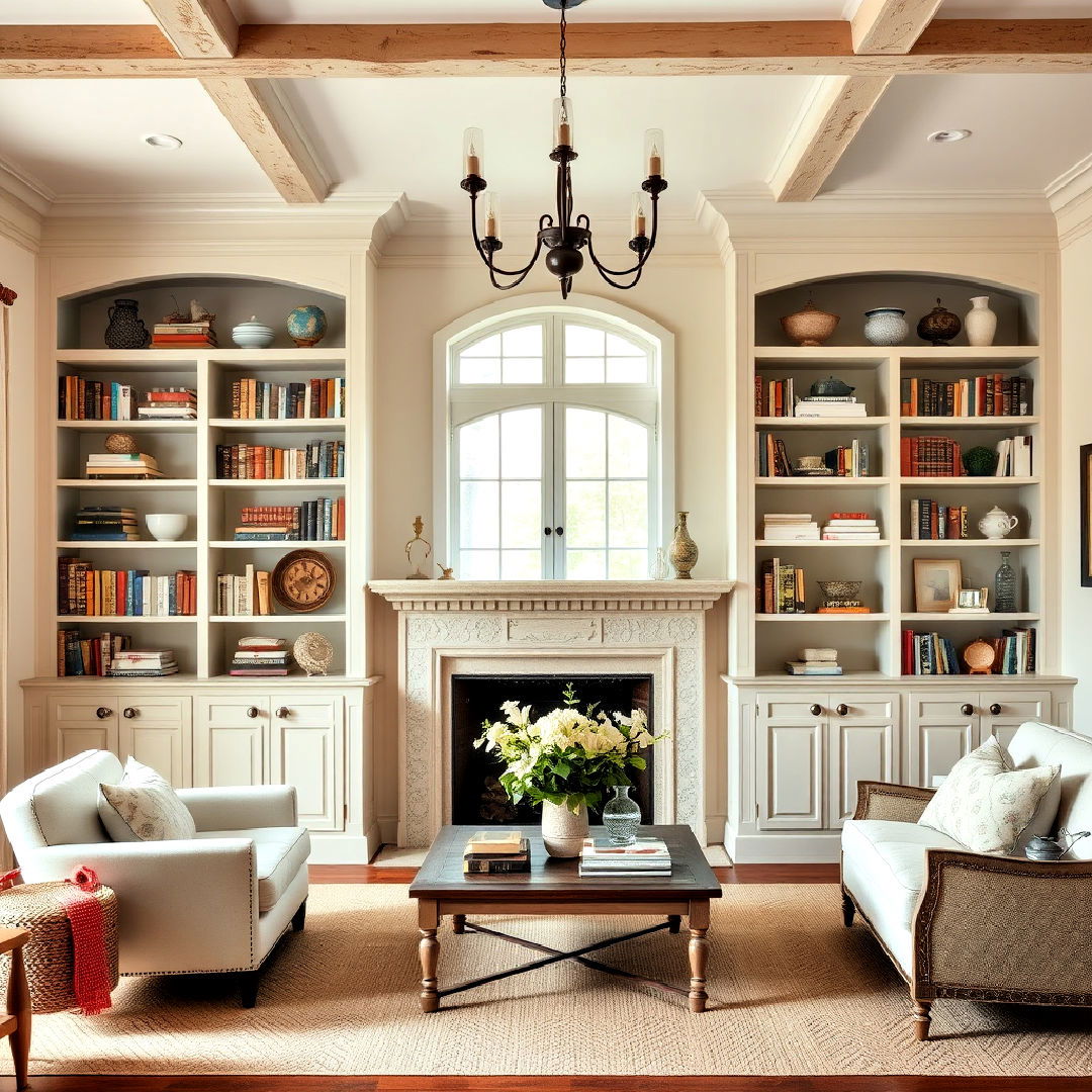 bookshelves to add personalized touch - 40 French Country Living Room Ideas