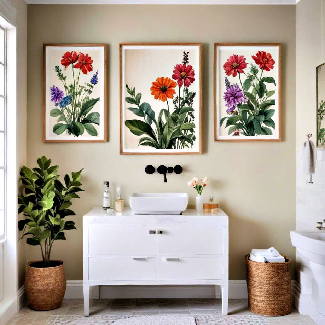botanical prints to feel fresh - 25 Bathroom Art Ideas