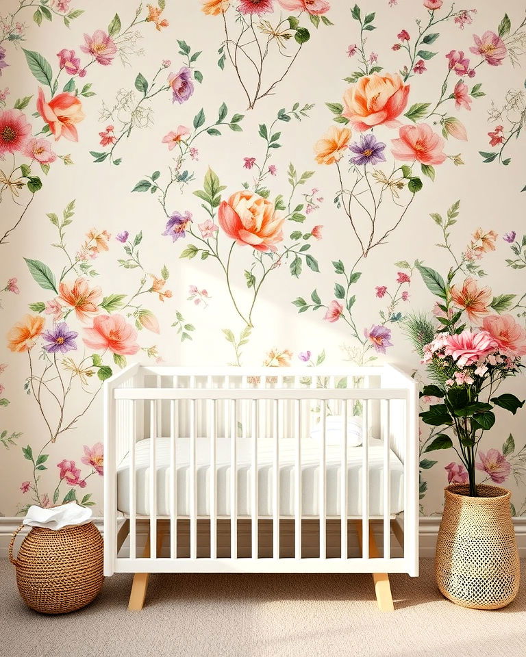 botanical wallpaper for floral nursery - 15 Floral Nursery Ideas