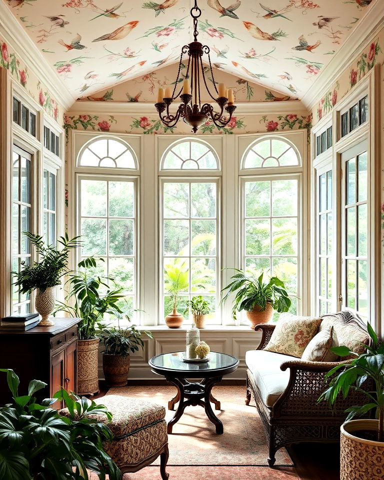 botanical wallpaper for nature inspired decor - 25 Victorian Sunroom Ideas