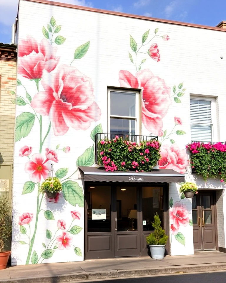 botanical watercolor style murals - 15 Flower Murals on Buildings