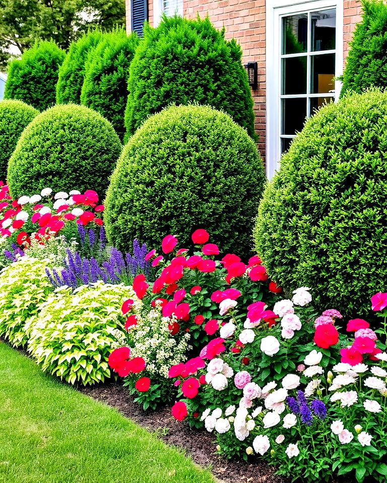 boxwood shrubs with seasonal flowers - 20 Front Yard Boxwood Shrubs