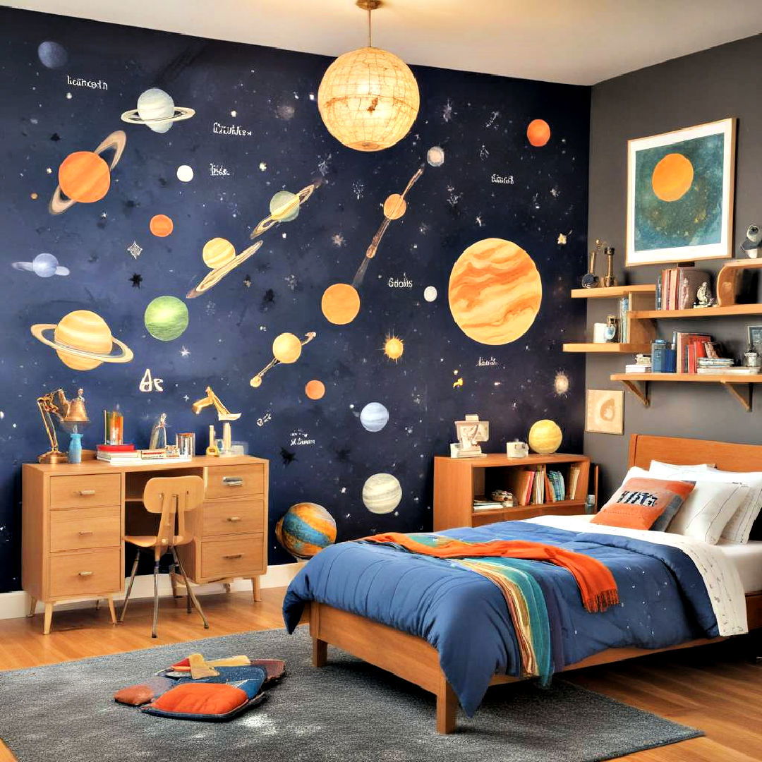 boys room with science inspired decor - 40 Boys Room Ideas
