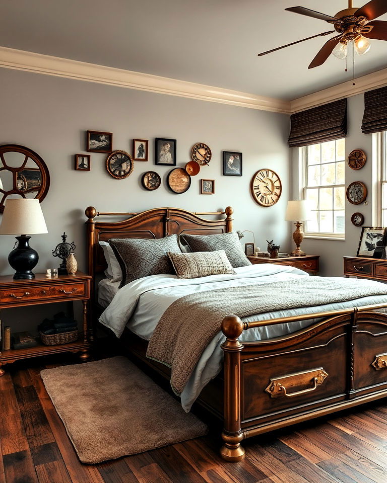 brass and copper accents for steampunk bedroom - 15 Steampunk Bedroom Ideas