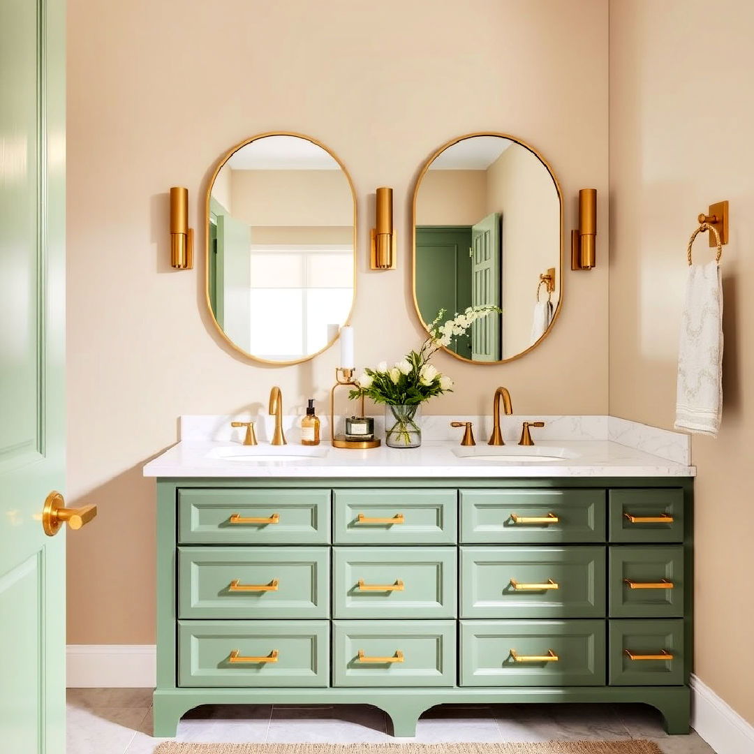 brass hardware to create luxurious contrast - 15 Bathroom With Green Vanity