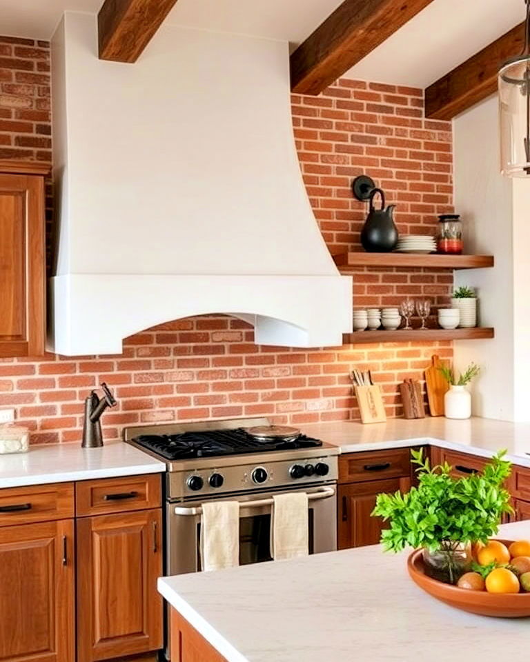 brick accent wall for southwestern kitchen - 25 Southwestern Kitchen Ideas