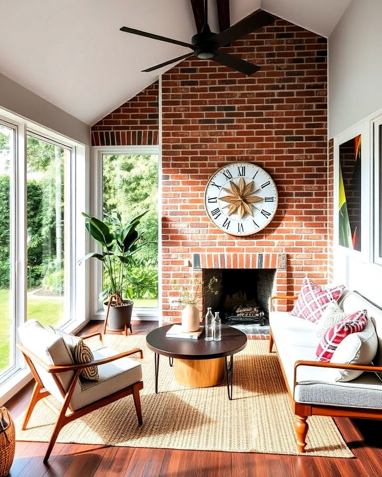 brick accent wall for sunroom - 20 Mid-century Modern Sunroom Ideas