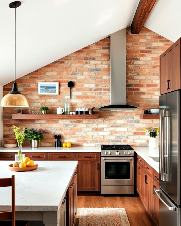 brick accent walls for sloped ceiling kitchen - 20 Sloped Ceiling Kitchen Ideas