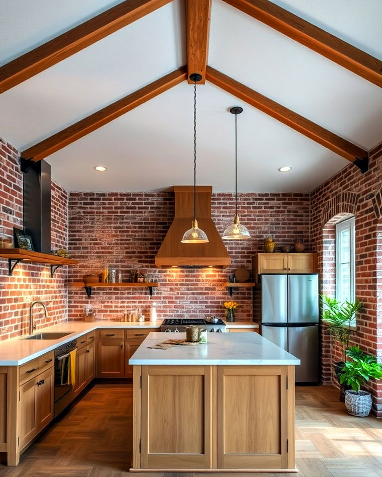 brick accents for vaulted ceiling kitchen - 25 Vaulted Ceiling Kitchen Ideas