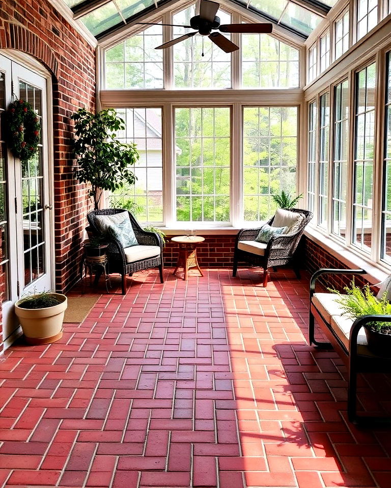 brick flooring with radiant heating - 20 Brick Floor Sunroom Ideas