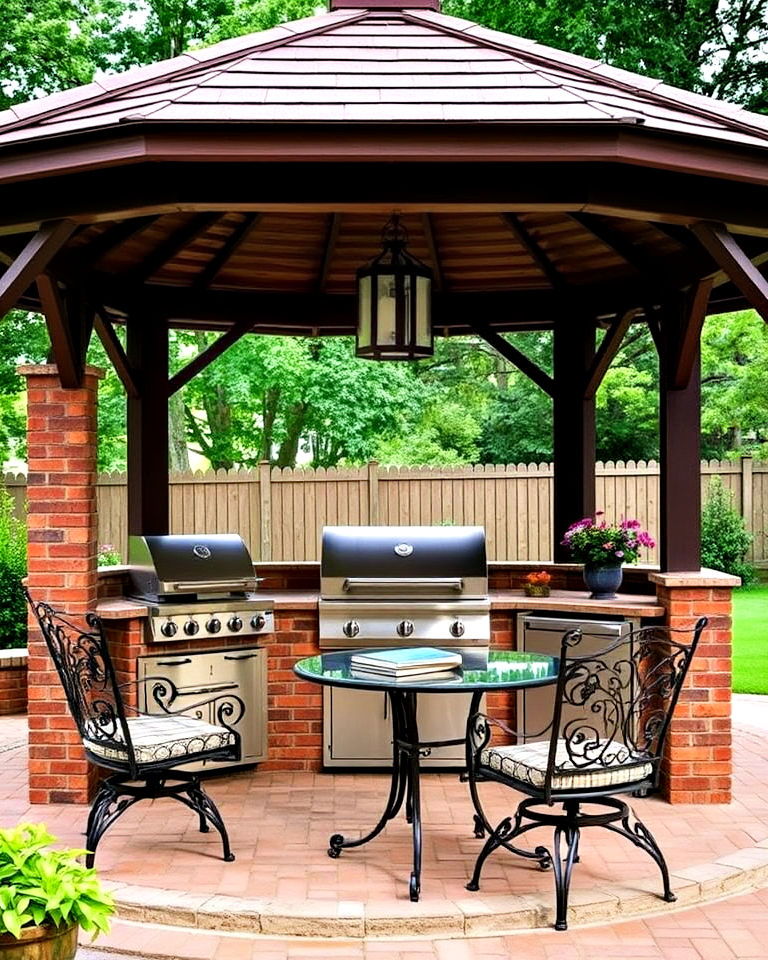 brick kitchen for traditional gazebo - 20 Outdoor Kitchen with a Gazebo Ideas