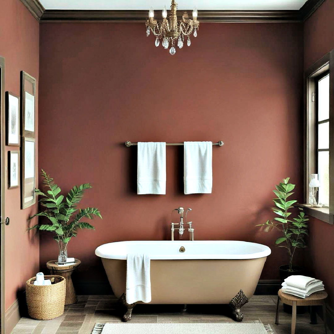 brick red bathroom paint for bold decor - 40 Bathroom Paint Ideas