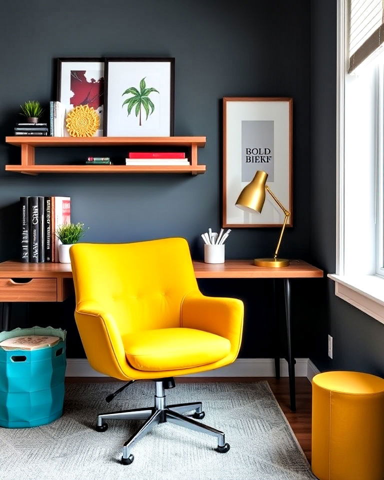 bright accent chair for modern home office - 40 Modern Home Office Ideas
