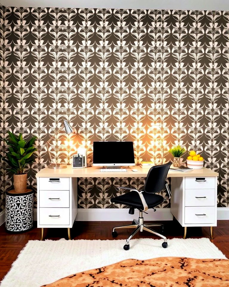 bright accent wall behind desk to add personality - 40 Bedroom Office Ideas