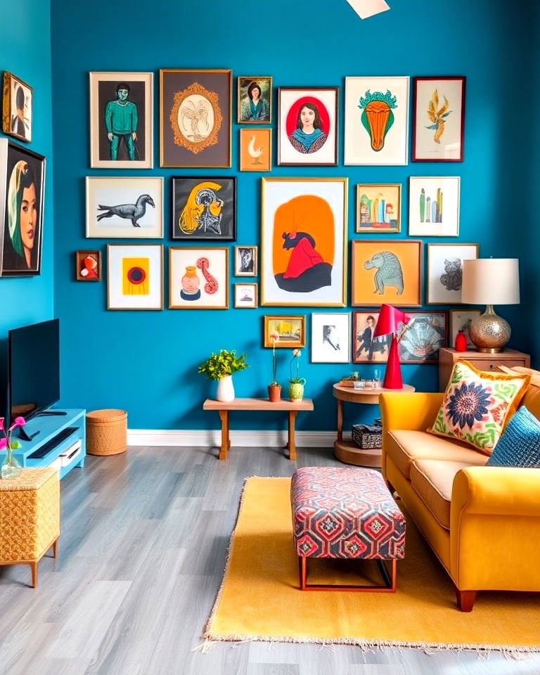 bright blue walls and medium grey floor - 20 Grey Floor Living Room With Blue Walls Ideas