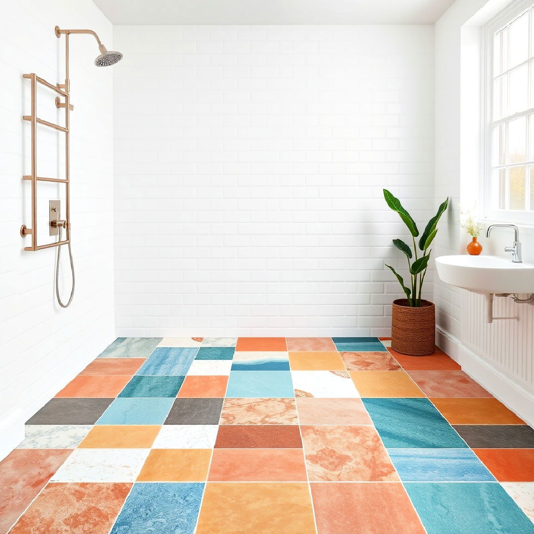 bright shower floor tiles ideas - 25 Colorful Bathroom Ideas