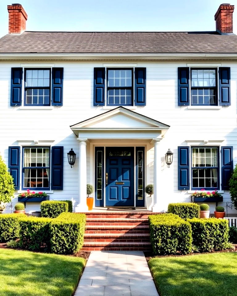 bright white house with navy blue trim - 20 White House With Blue Trim Design Ideas